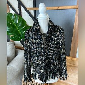 Zara Black Tweed Blazer Fringe Trim size XS women’s jacket blazer